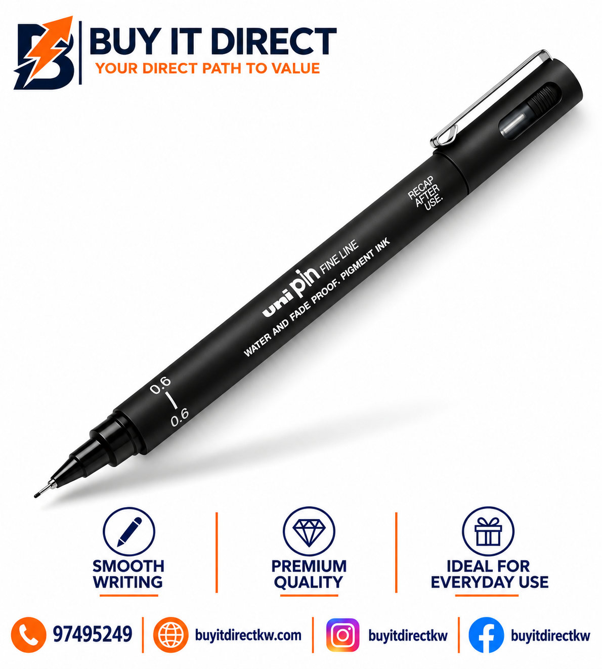 UNI PIN Fine Line 0.6 mm Black Drawing Pen