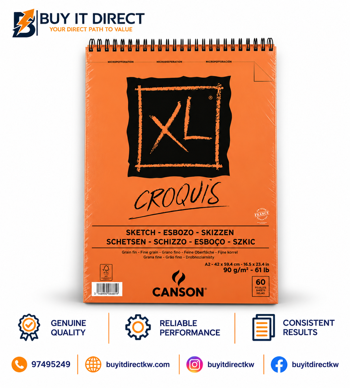 Canson XL Croquis Sketch Paper Pad A2 90 gsm 60 Sheets
