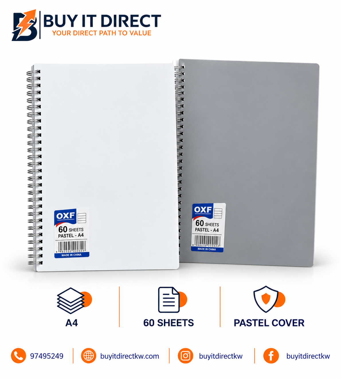 Oxford Spiral Cover Notebook A4 60 Sheets
