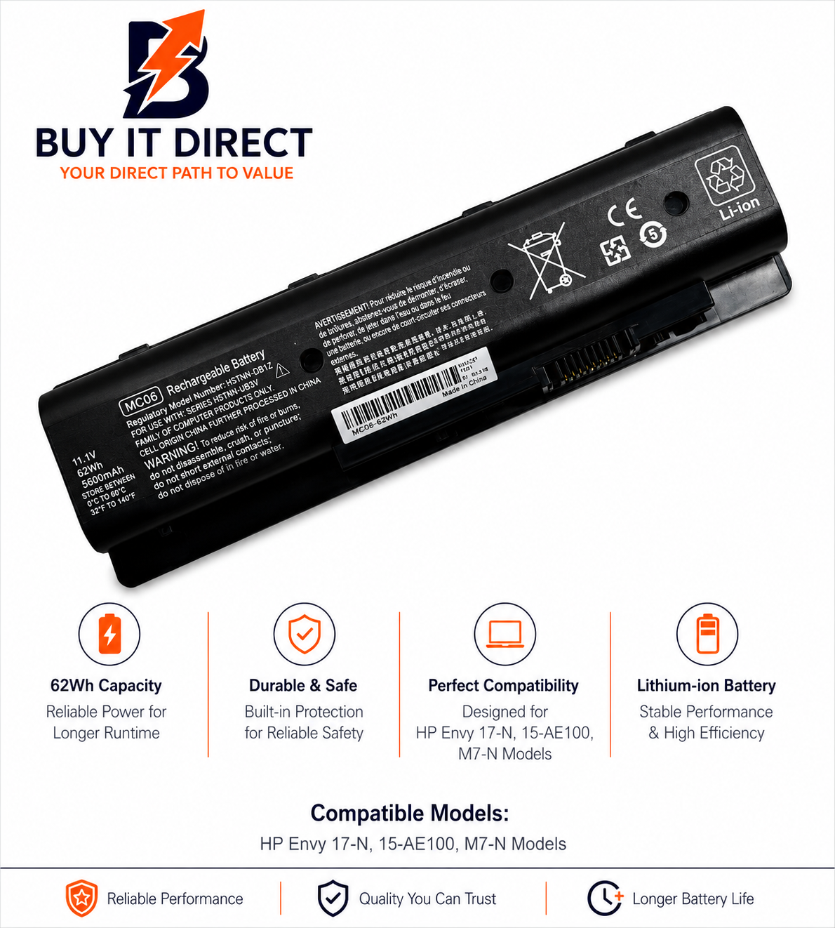 HP MC06 Laptop Battery 62Wh Fits HP Envy 17 N 15 AE100 and M7 N Series