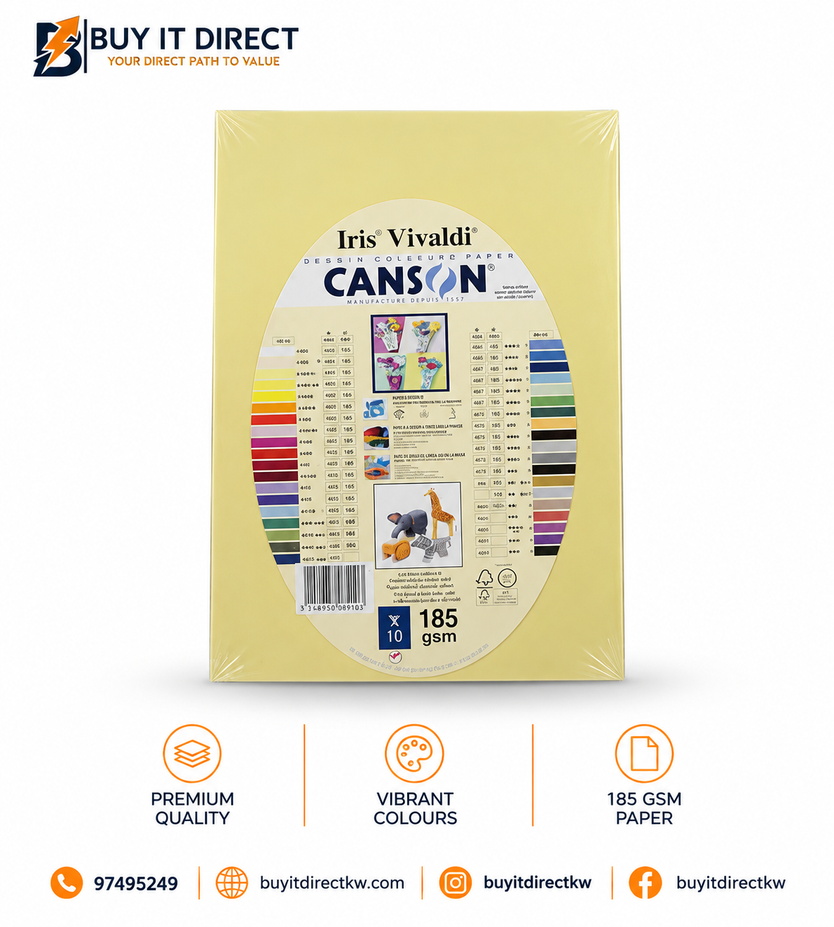 Iris Vivaldi Canson Paper A4 185 GSM 10 Sheets Straw Yellow