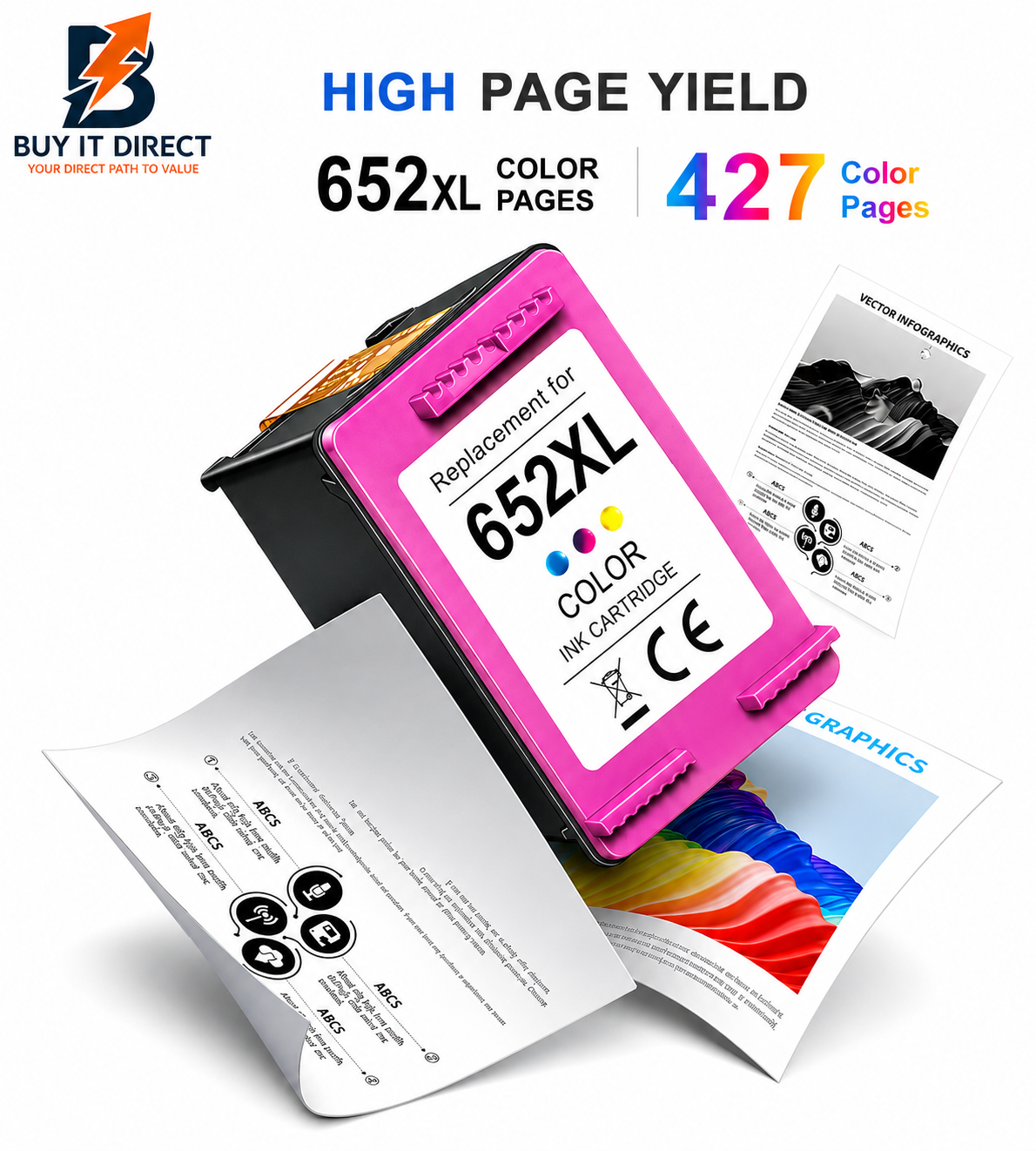 Premium Ink for HP 652xL Color