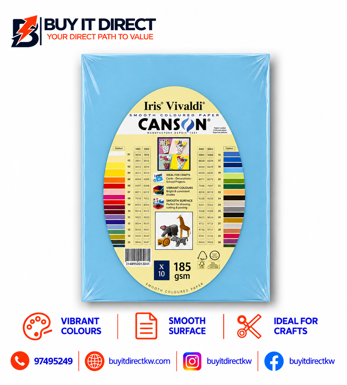 Iris Vivaldi Canson Paper A4 185 GSM 10 Sheets Primary Blue