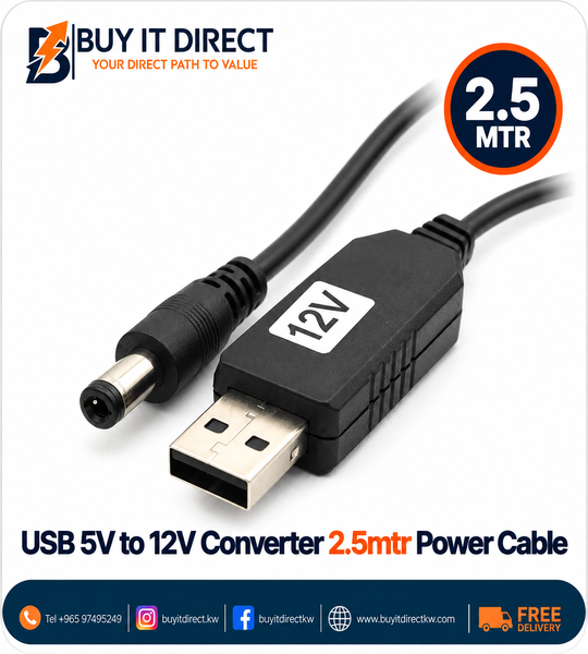 USB 5V to 12V Converter 2.5mtr Power Cable
