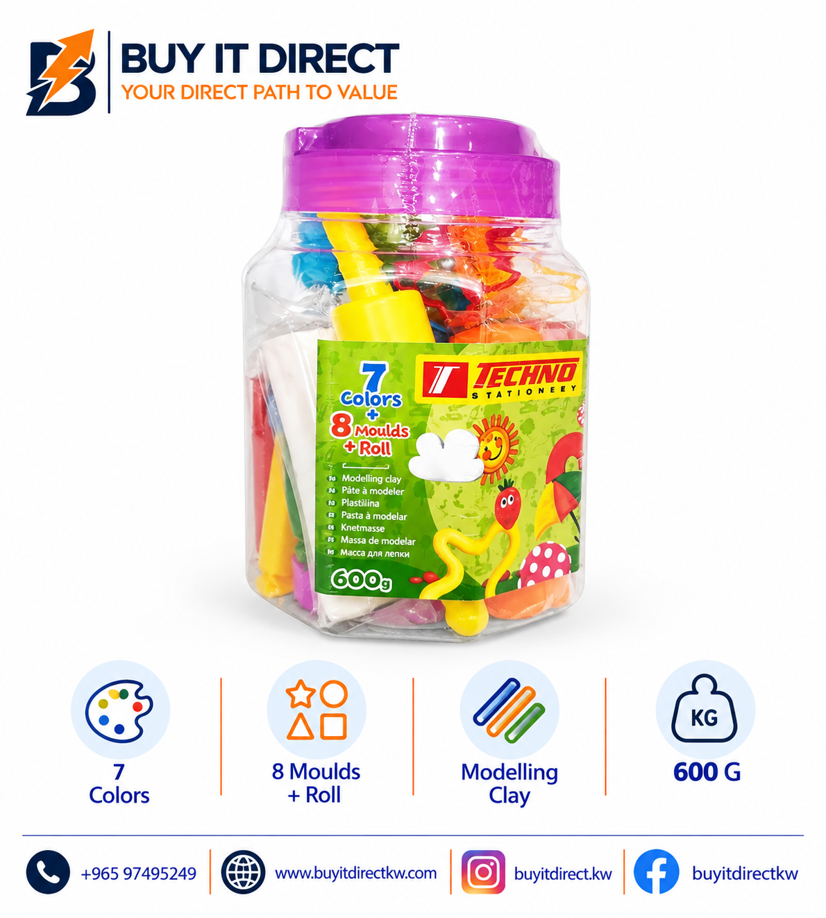 Techno Modelling Clay Bucket 8 Moulds 7 Colours 600g