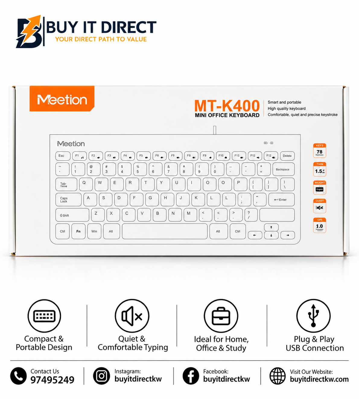 Meetion K400 Mini Keyboard White Arabic English