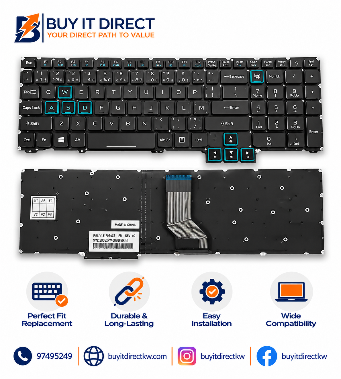لوحة مفاتيح لابتوب بإضاءة خلفية ACER Predator Helios 700 متوافقة مع سلسلة PH717 وPH717 71 وN17Q11