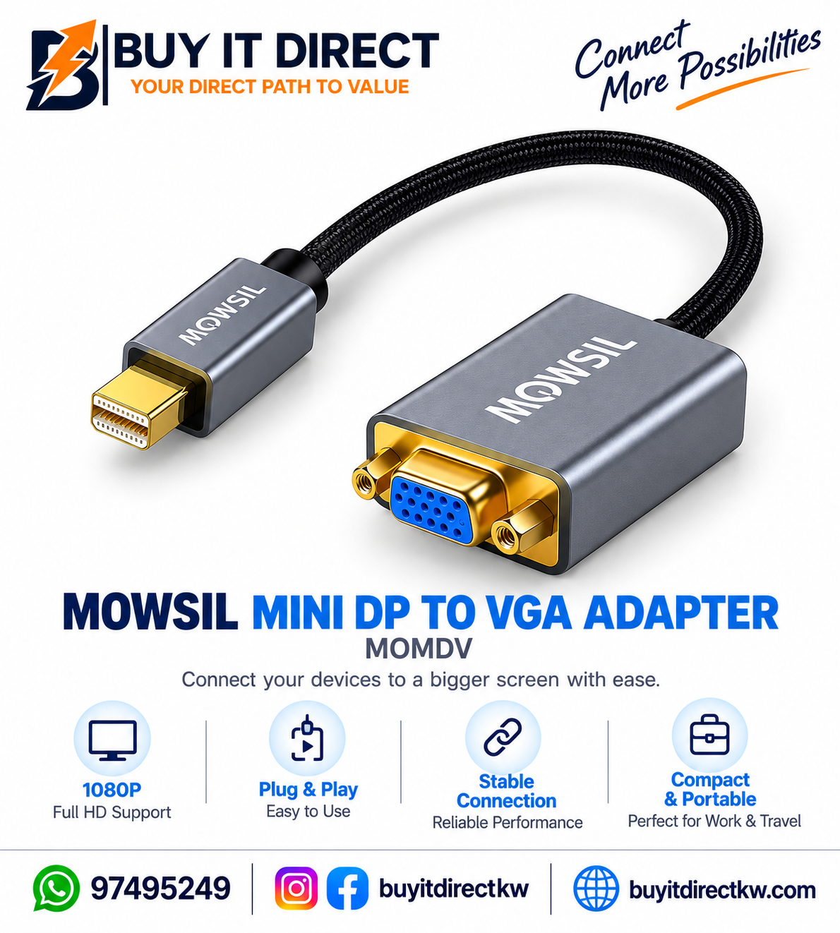 MOWSIL Mini DisplayPort to VGA Adapter MOMDV
