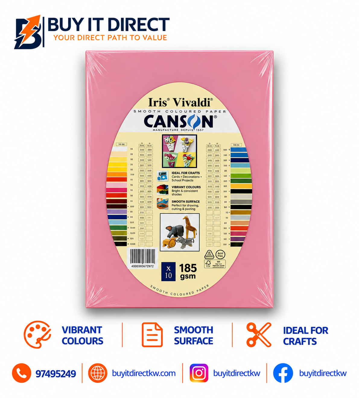 Iris Vivaldi Canson Paper A4 185 GSM 10 Sheets Rose Petal