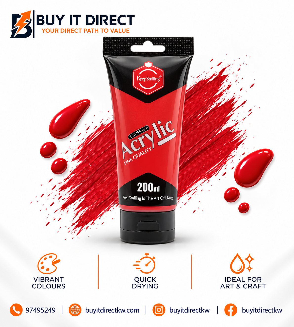 Keep Smiling Acrylic Paint 500 ml Vermilion