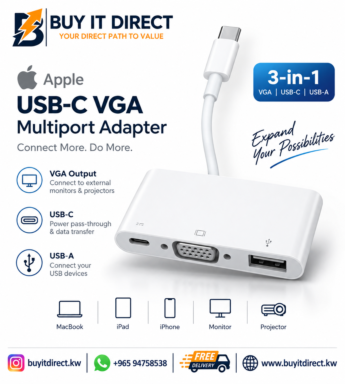 Apple USB C VGA Multiport Adapter MJ1L2FE A