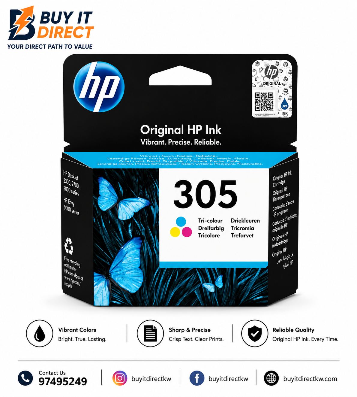خرطوشة حبر HP 305 ثلاثية الألوان أصلية
