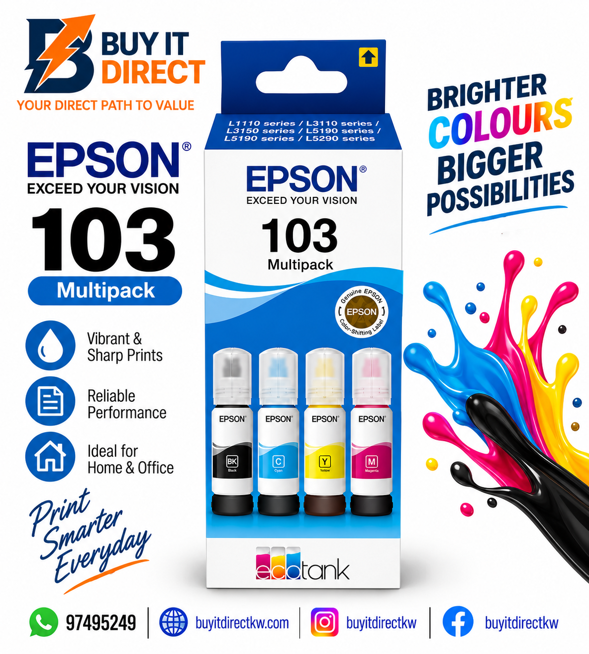 Epson 103 EcoTank 4 Colour Original Ink Bottles Multipack – C13T00S64A
