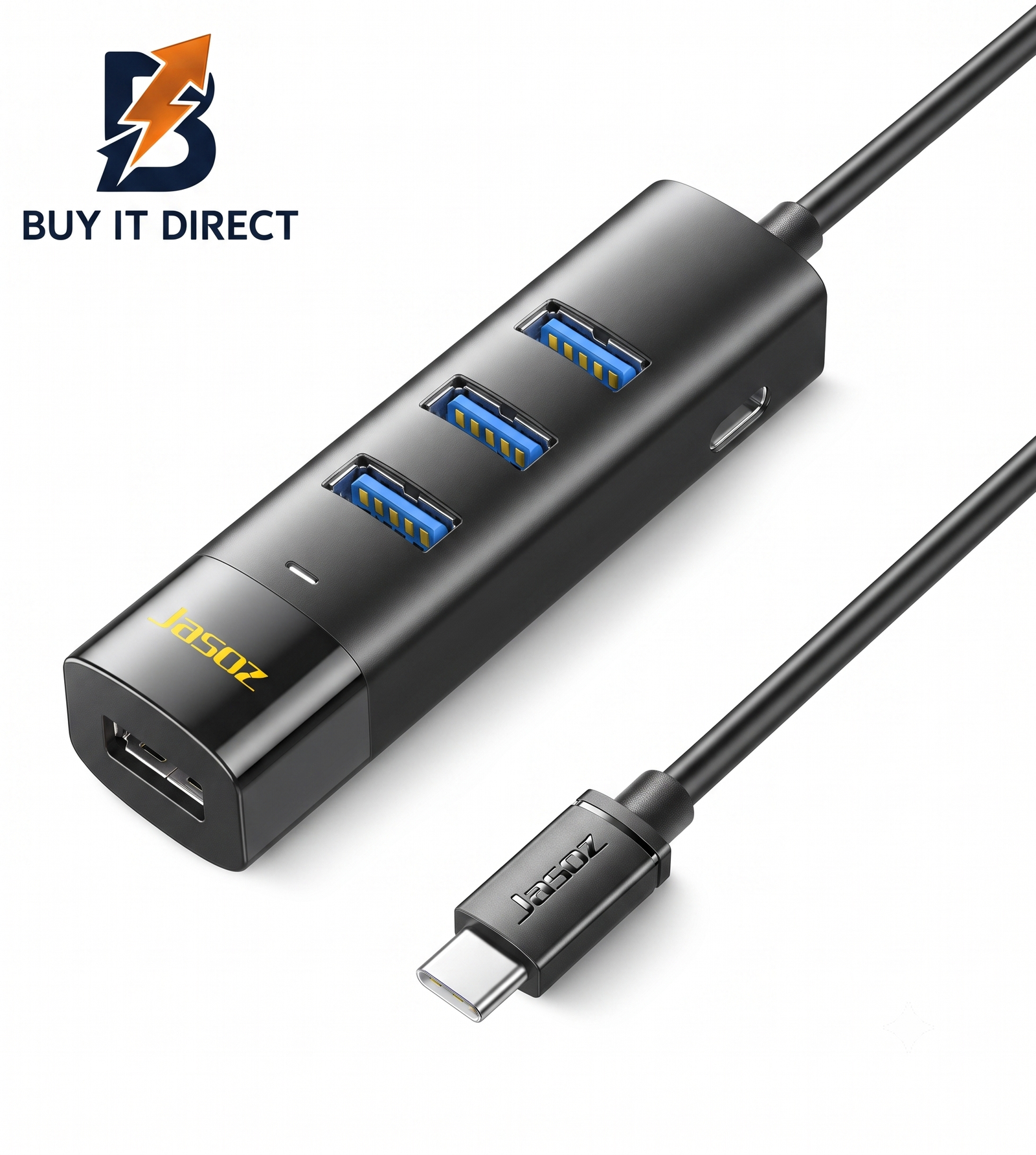 Jasoz F117 4 Port USB C to USB 3.0 Hub Black