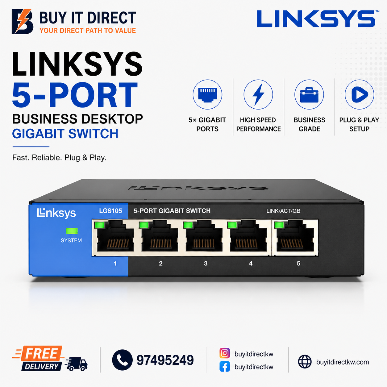 Linksys LGS105 5 Port Business Gigabit Network Switch