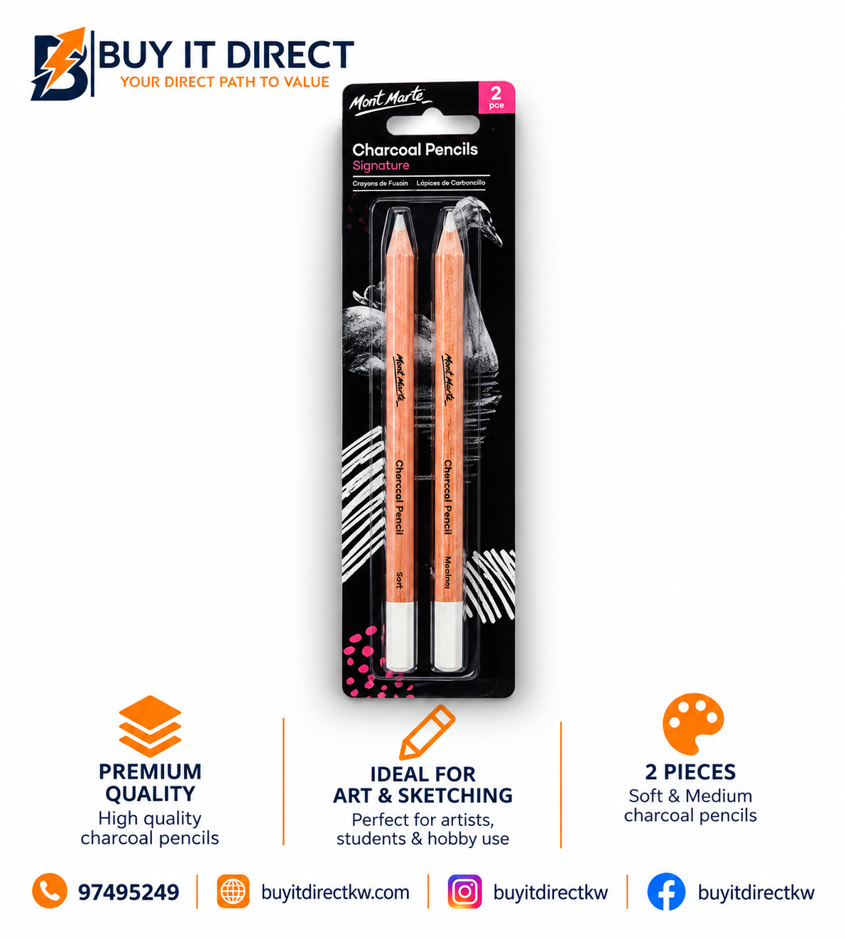 MONT MARTE White Charcoal Pencils Signature 2 Pieces