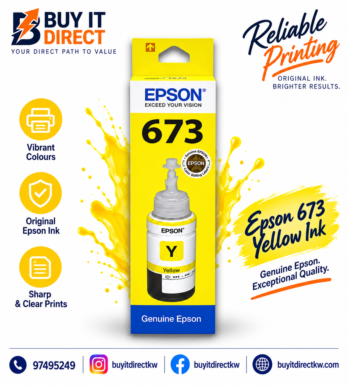 Epson T673 Yellow Original Ink Bottle – C13T673400