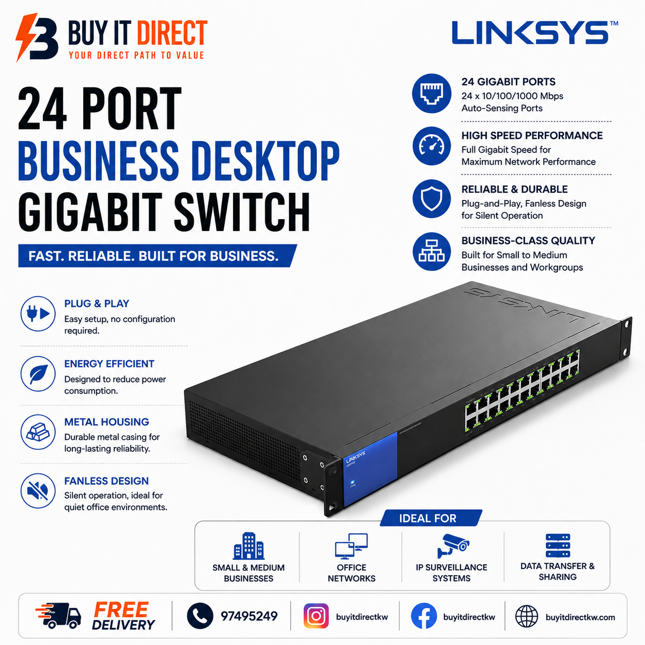 سويتش شبكة Linksys LGS124 للأعمال 24 منفذ جيجابت