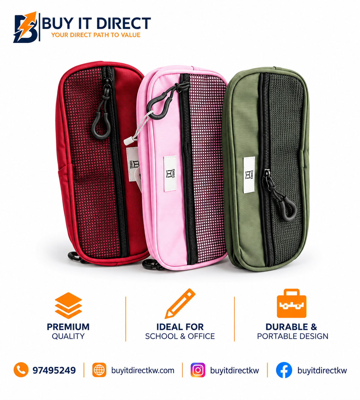 Pencil Case with Mesh Front Pocket Assorted Colors