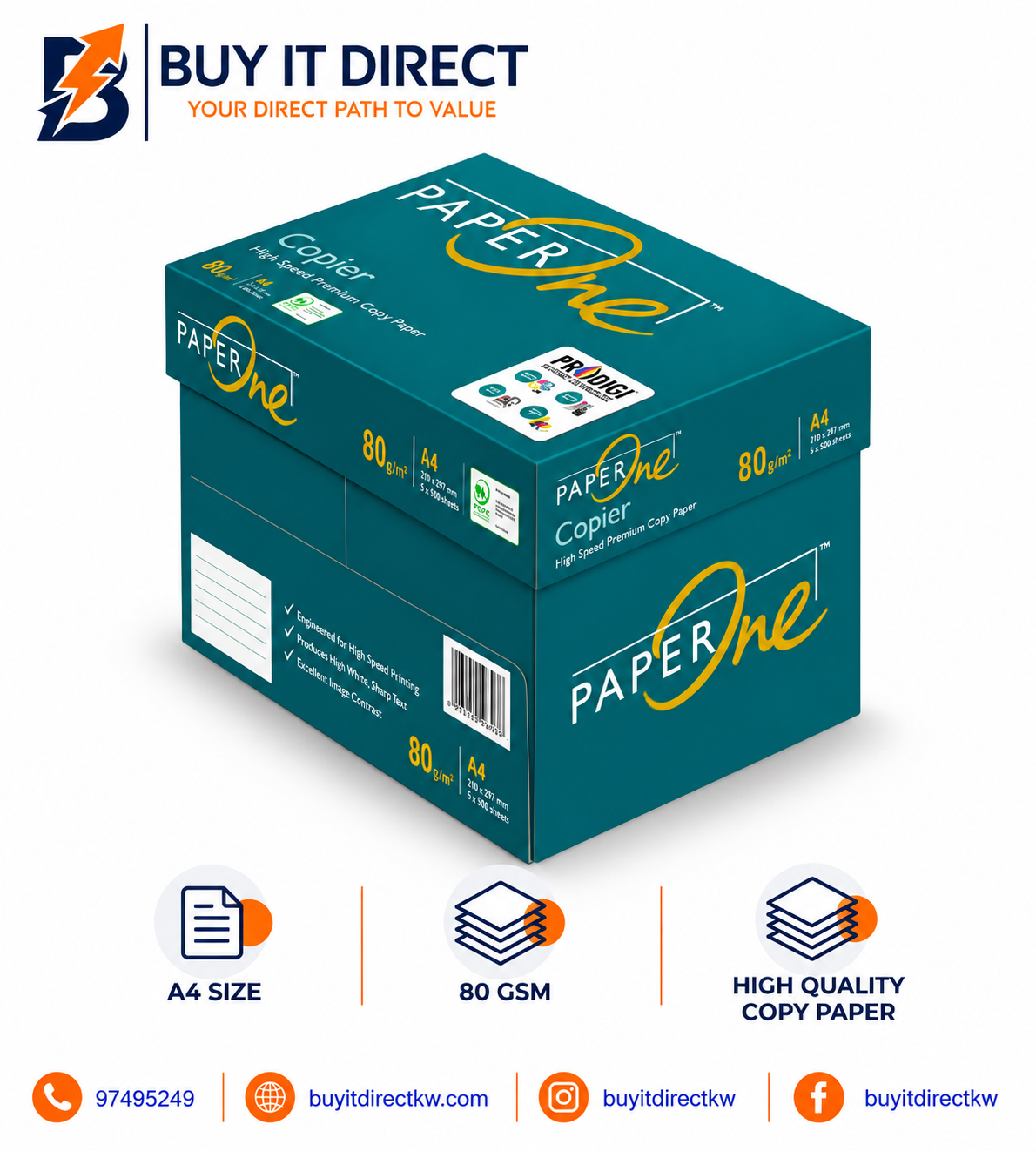 Paper One A4 Copy Paper 80 GSM 5 Reams 2500 Sheets