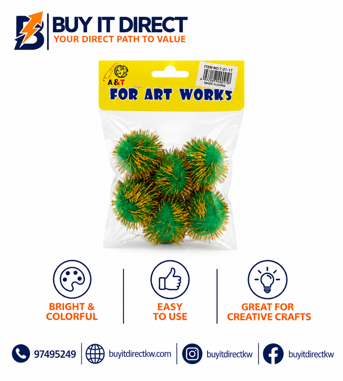 Cotton Balls with Shiny Tissue Needles Orange
