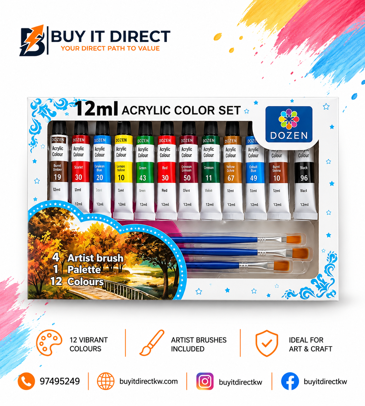 Dozen 12ml Acrylic Color Set
