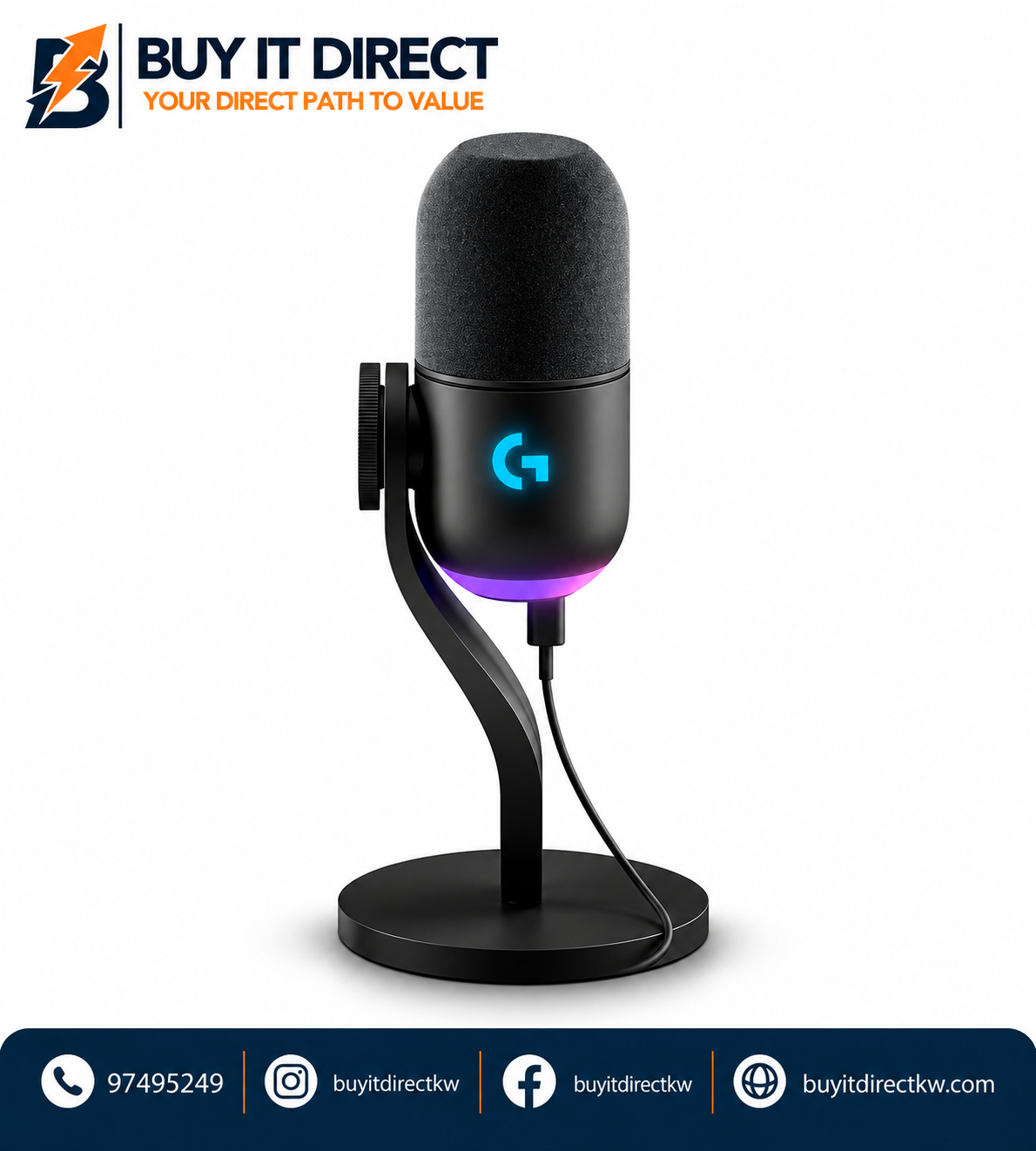 ميكروفون لوجيتك يتي GX ديناميكي USB للألعاب مع اضاءة LIGHTSYNC RGB اسود