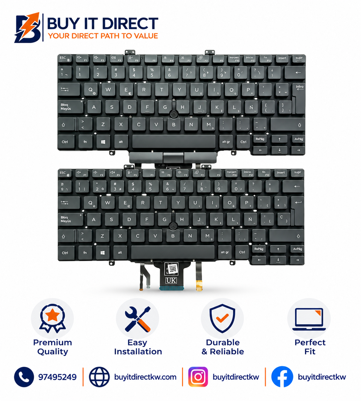 لوحة مفاتيح لابتوب Dell Latitude 5400 و5401 و5410 و5411 إصدار 2019 بإضاءة خلفية ومؤشر باللون الأسود بتخطيط إنجليزي أمريكي وعربي