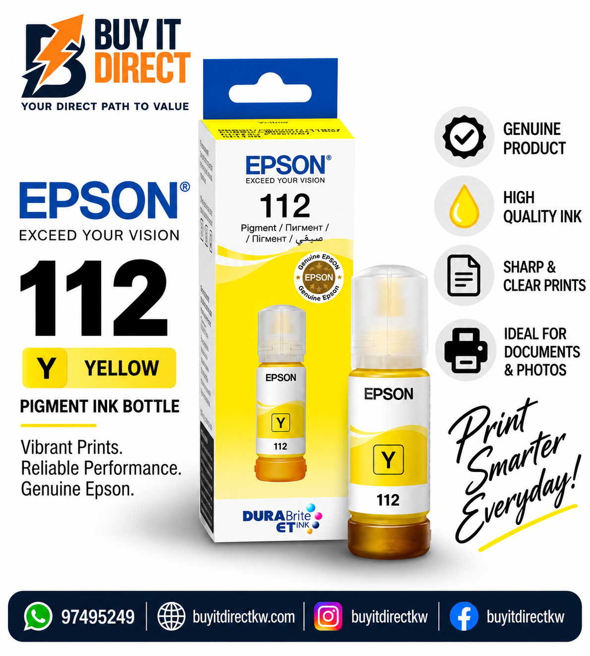 زجاجة حبر Epson 112 EcoTank الأصلية باللون الأصفر الصبغي – C13T06C44A