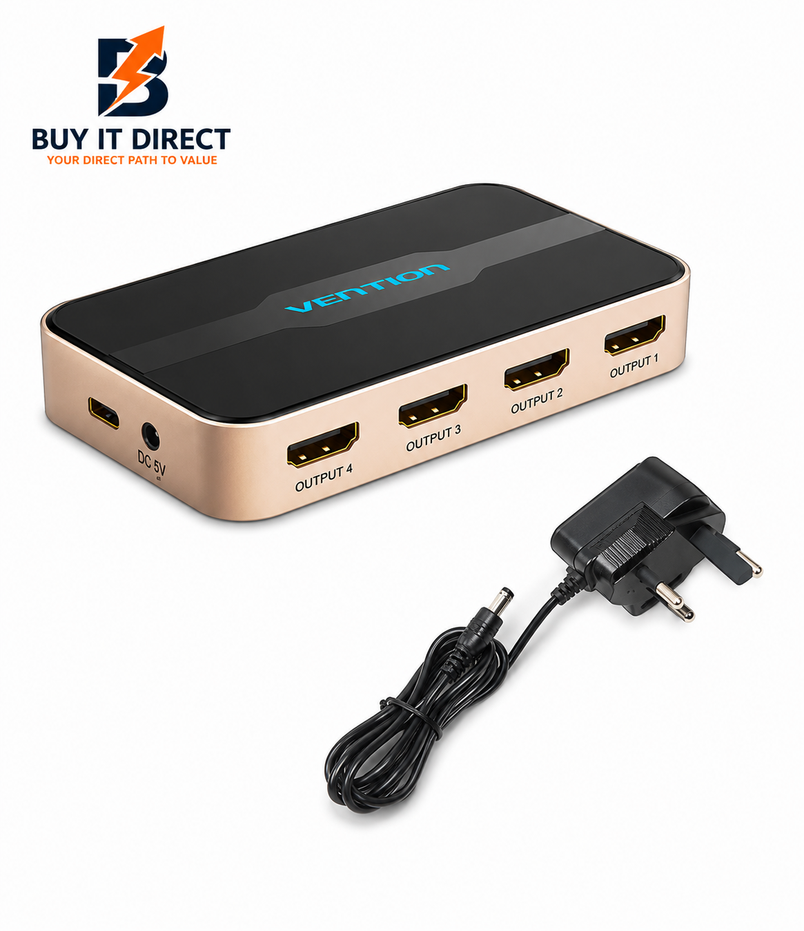 1 Input 4 Output HDMI Splitter 4K 30Hz Gold Aluminum Alloy UK Standard