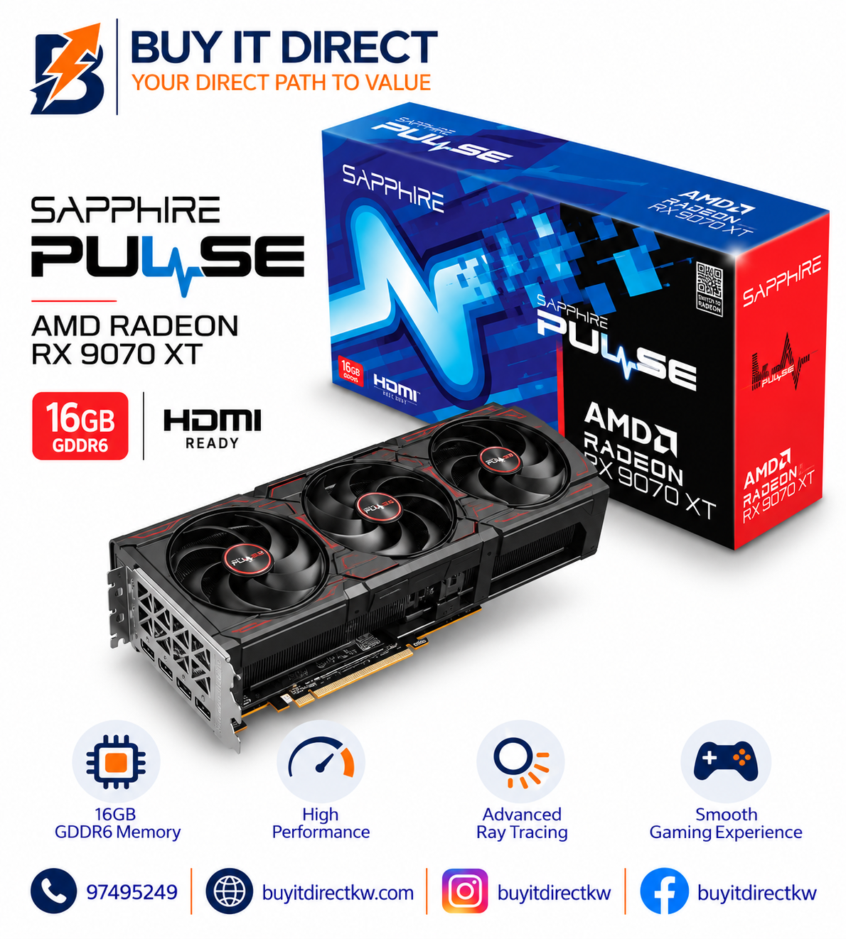SAPPHIRE PULSE AMD Radeon RX 9070 XT 16GB Graphics Card