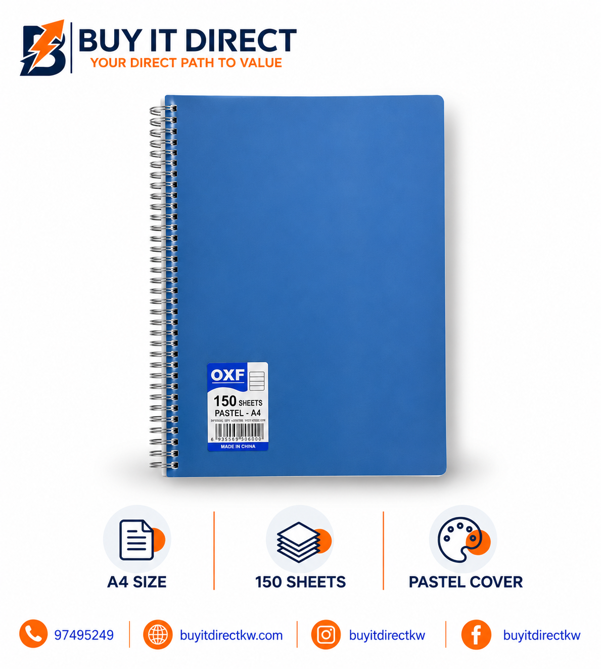 Oxford Spiral Cover Notebook A4 150 Sheets
