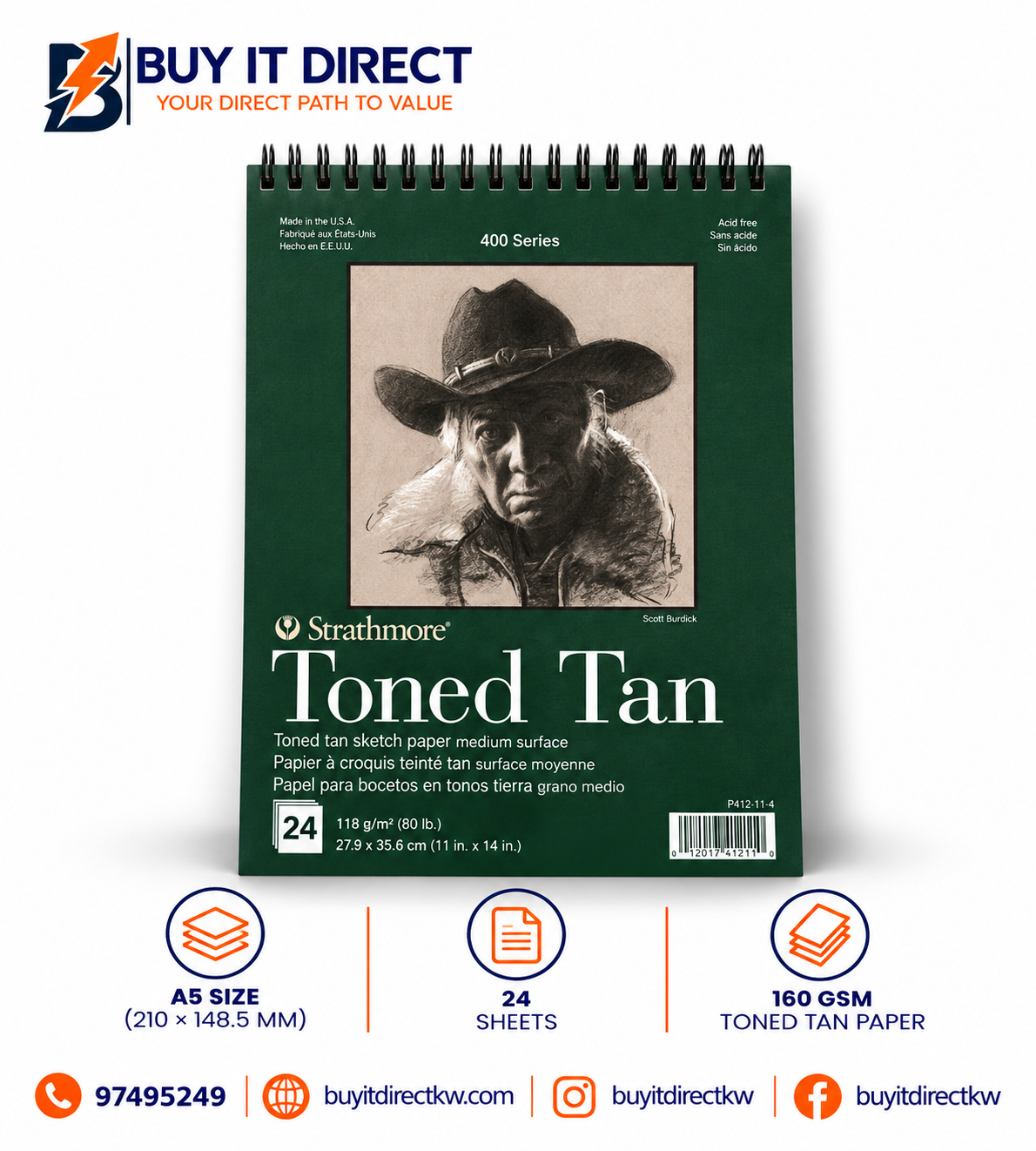 Strathmore Toned Tan Sketch Paper A3 118 GSM 24 Sheets