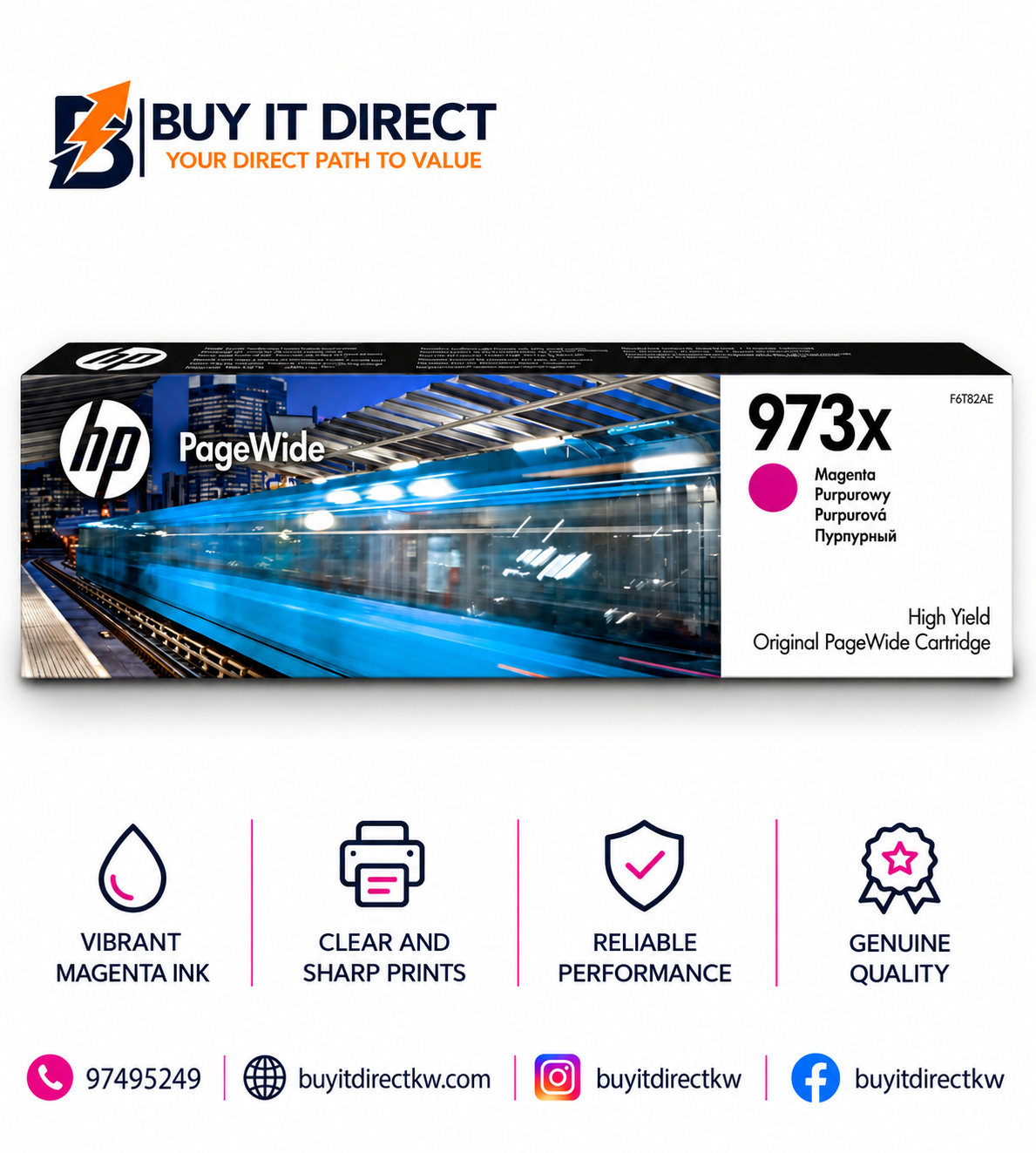 خرطوشة حبر HP 973X أصلية أرجوانية عالية الإنتاجية لطابعات PageWide