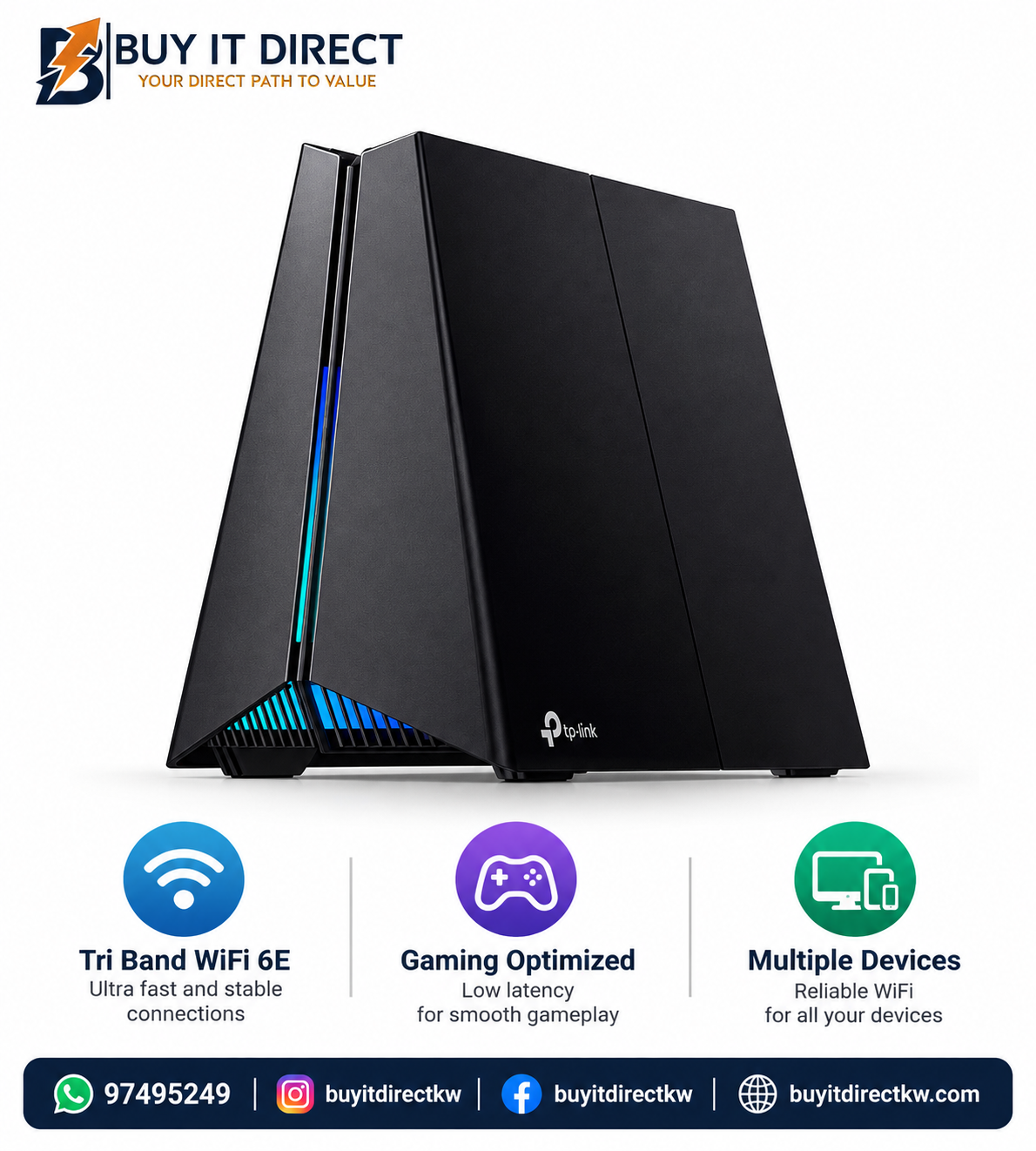 TP Link Archer GXE75 AXE5400 Tri Band WiFi 6E Gaming Router