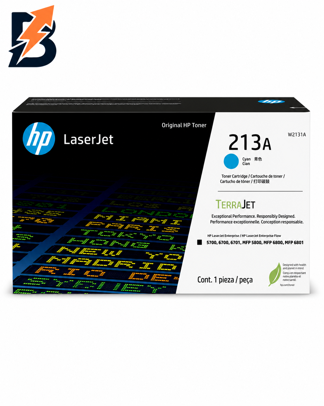 خرطوشة تونر HP 213A أصلية باللون السماوي لطابعات LaserJet – 3,000 صفحة – W2131A