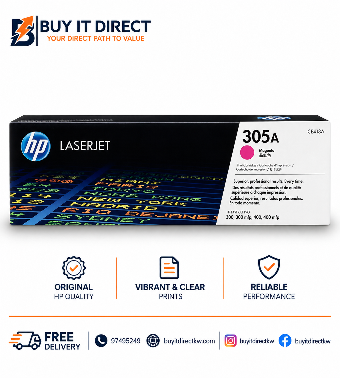 خرطوشة حبر HP 305A سماوية أصلية لطابعات LaserJet 2600 صفحة CE411A