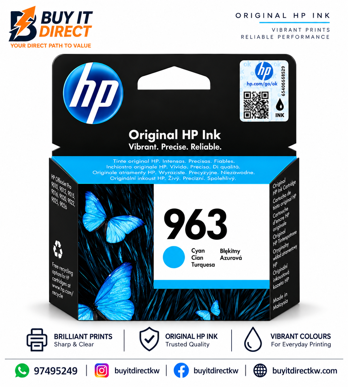 HP 963 Cyan Original Ink Cartridge