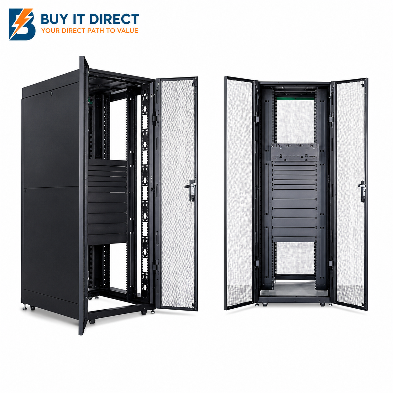 Apc 42U Easy Rack Cabinet, Dimension 800Mmx800Mm, 19'' Bracket Width, With Roof / Side Panel / Castors, Feet And 4 Brackets, No Bottom, Black | Er8282