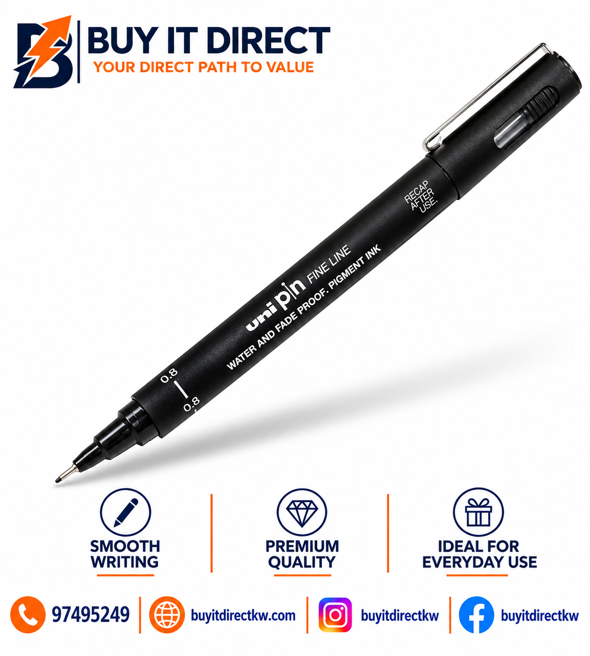 UNI PIN Fine Line 0.8 mm Black Drawing Pen
