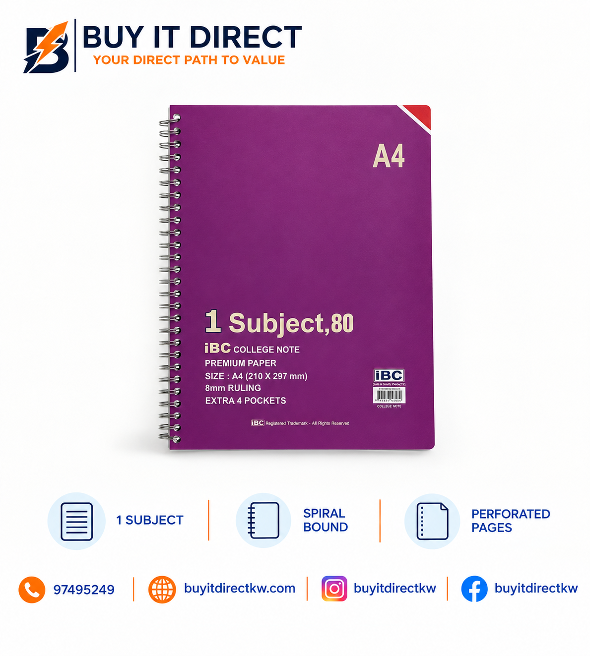 دفتر مقاس A4 مادة واحدة 80 ورقة