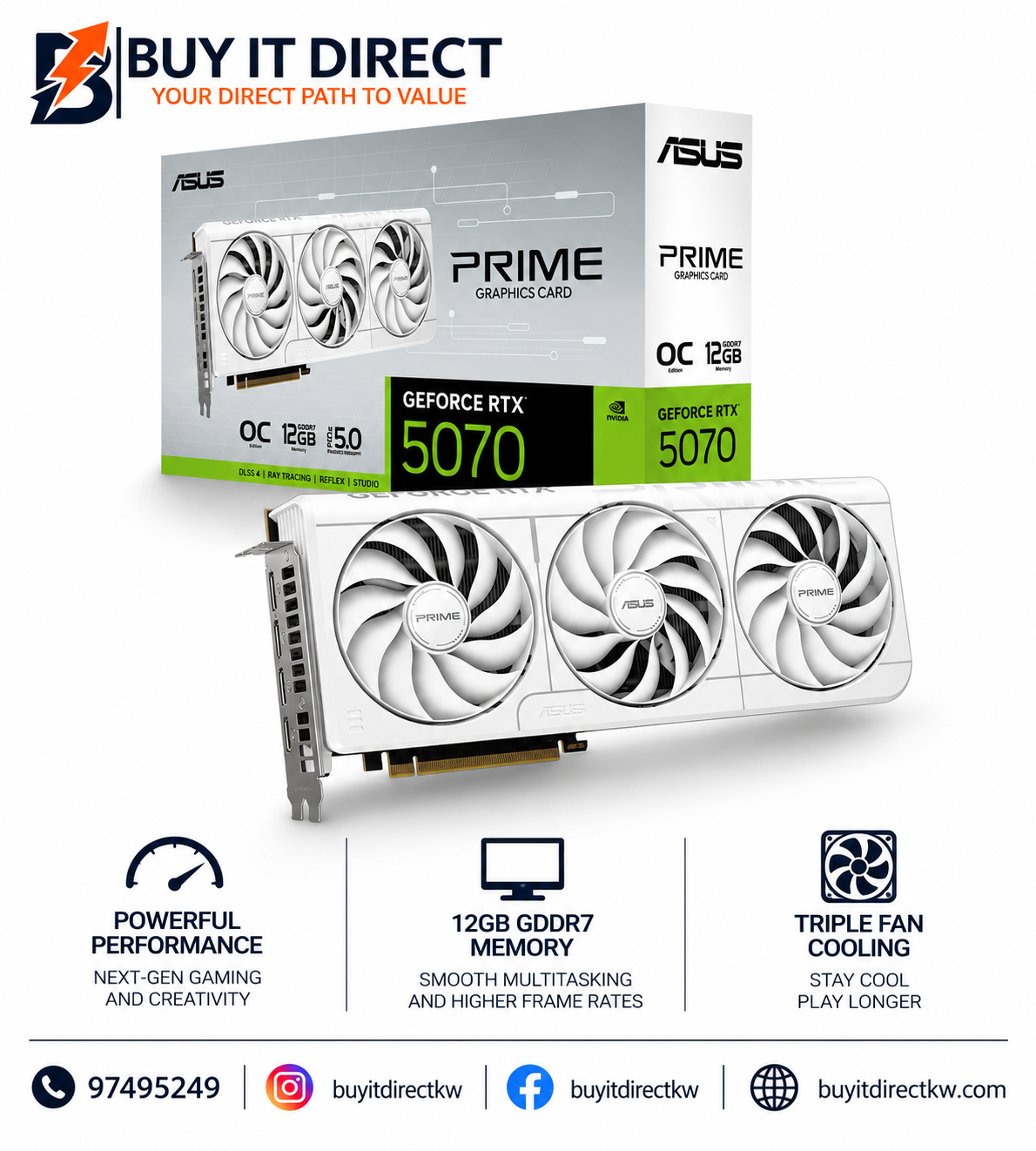 ASUS PRIME NVIDIA GeForce RTX 5070 White OC Edition 12GB GDDR7 Graphics Card