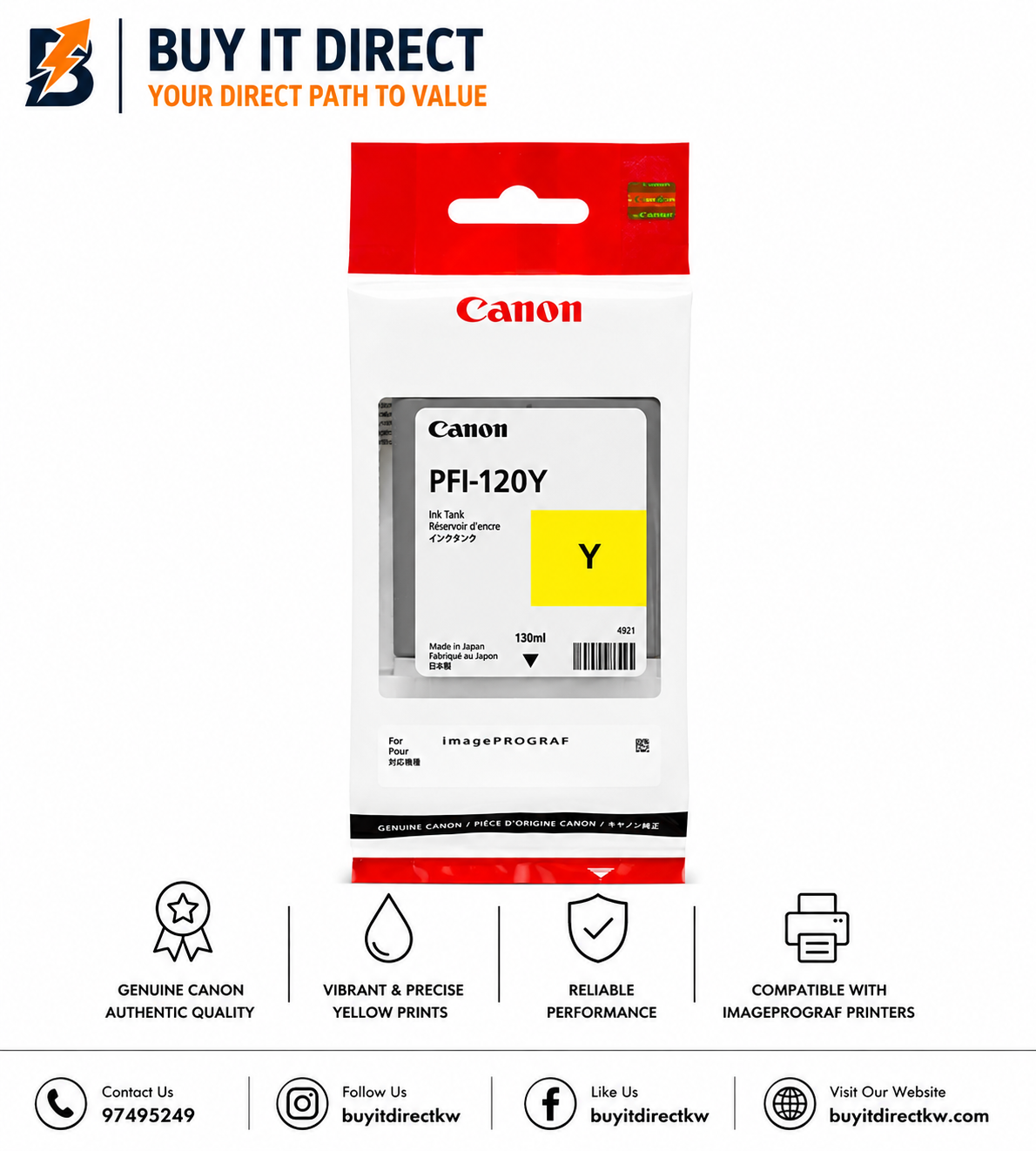 خرطوشة حبر أصفر قياسية Canon PFI120Y