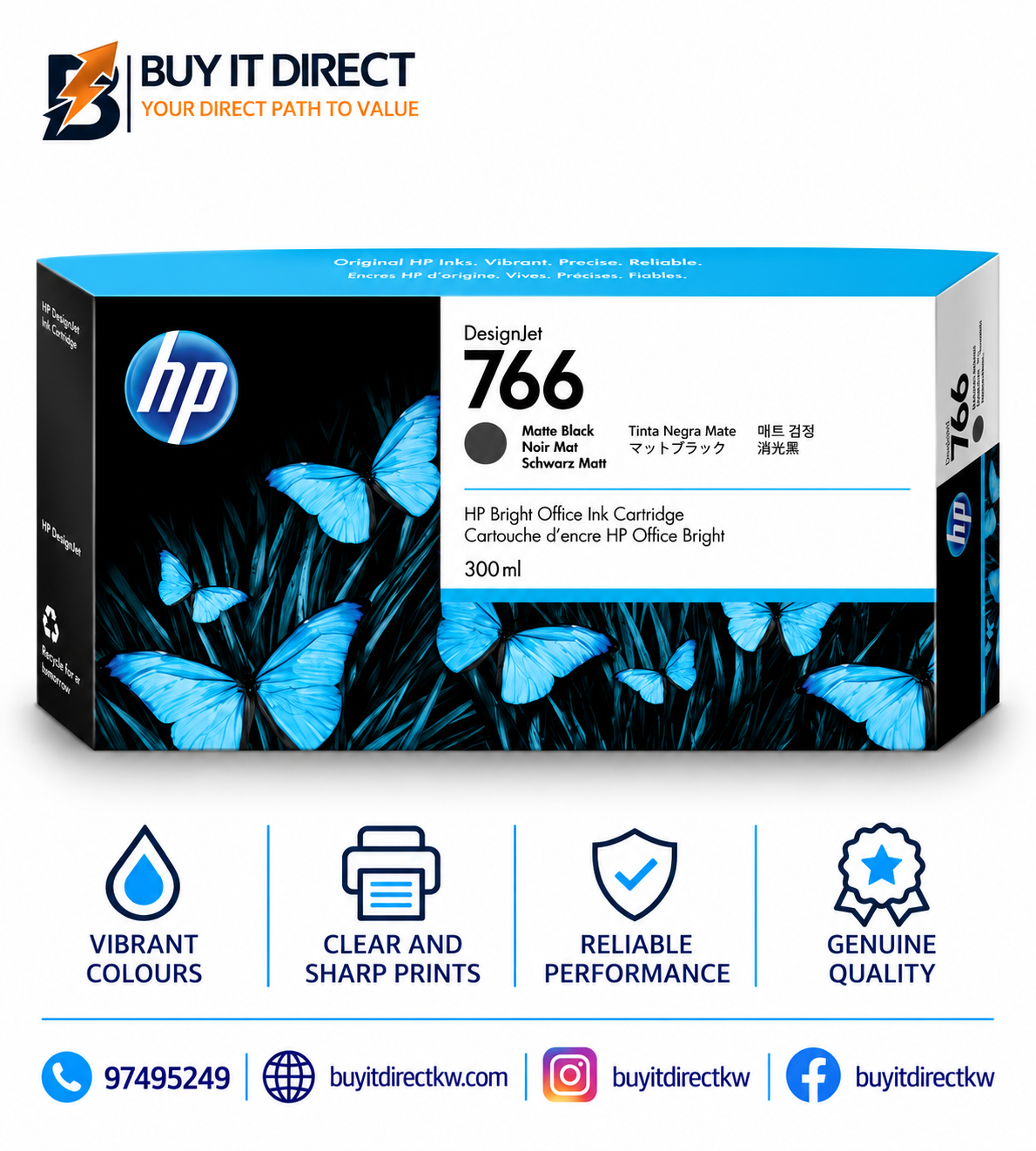 HP 766 300ml Matte Black DesignJet Ink Cartridge