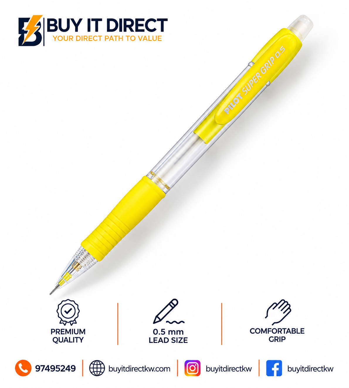 Pilot Super Grip 0.5mm Neon Yellow Mechanical Pencil