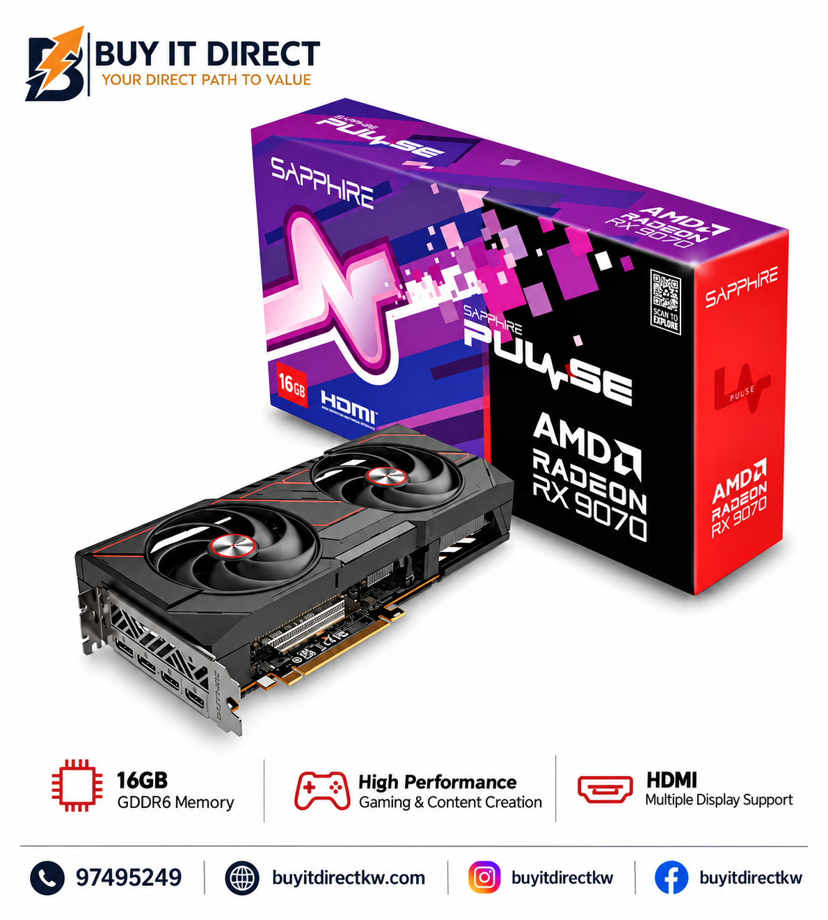 SAPPHIRE PULSE AMD Radeon RX 9070 16GB GDDR6 Graphics Card
