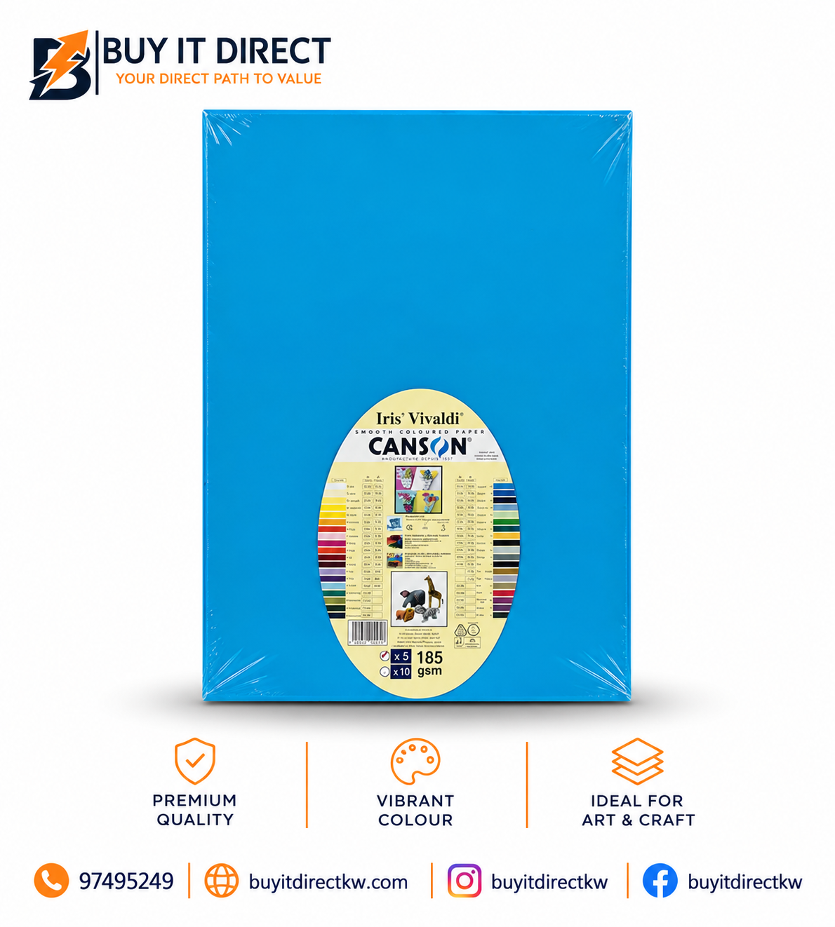 Canson Iris Vivaldi A3 Paper 185 GSM Primary Blue 5 Sheets