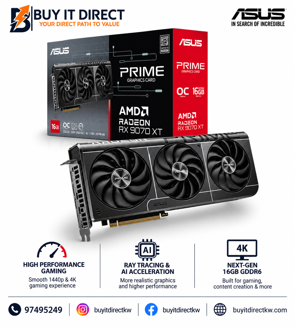 ASUS Prime AMD Radeon RX 9070 XT OC Edition 16GB GDDR6 Graphics Card