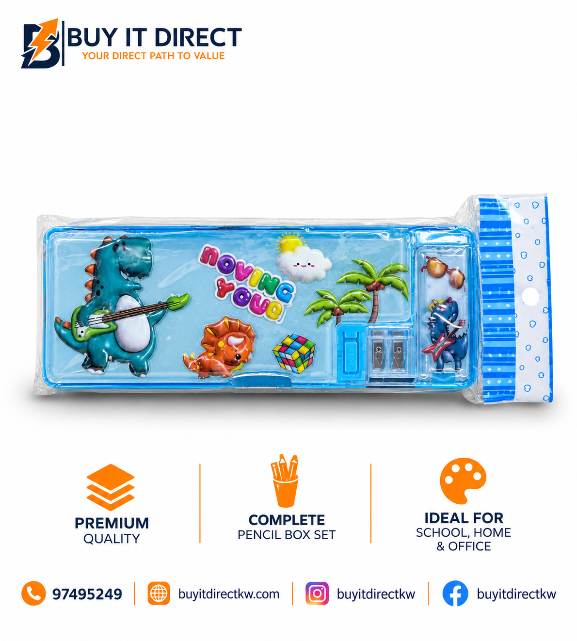 Dinosaur Magnetic Pencil Box with Sharpener – Blue