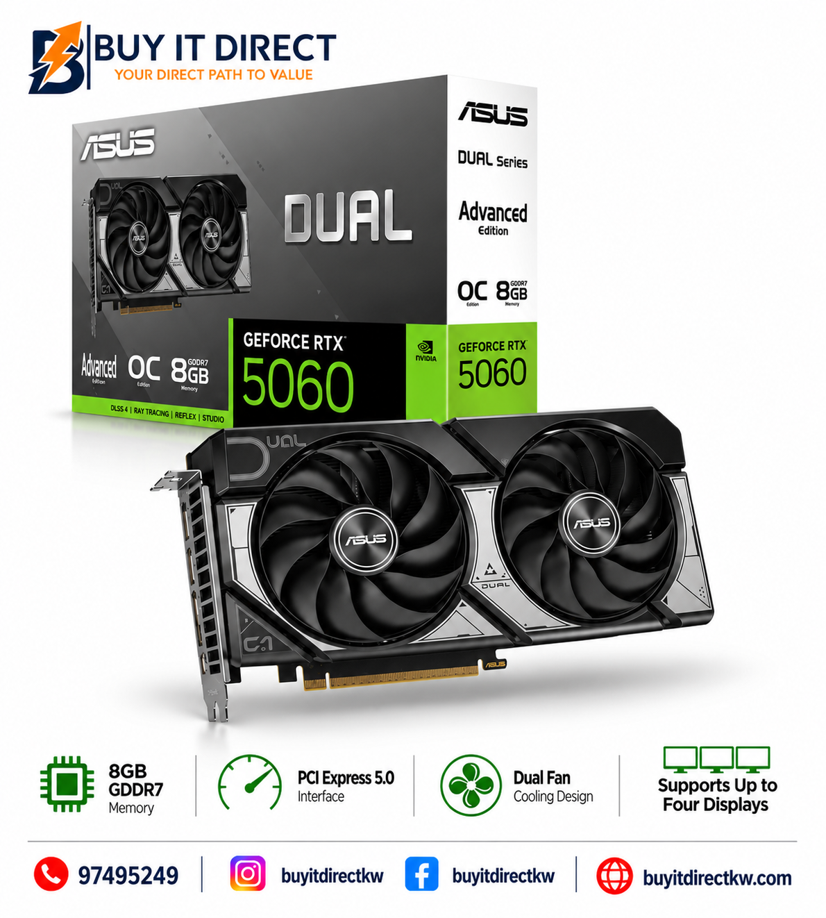 ASUS Dual GeForce RTX 5060 OC Edition 8GB GDDR7 Graphics Card